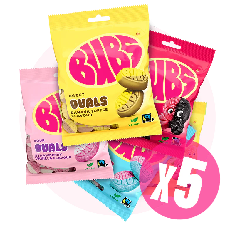 A gift-ready 5-pack box of BUBS Swedish candy, ideal for filling a DIY Swedish candy advent calendar