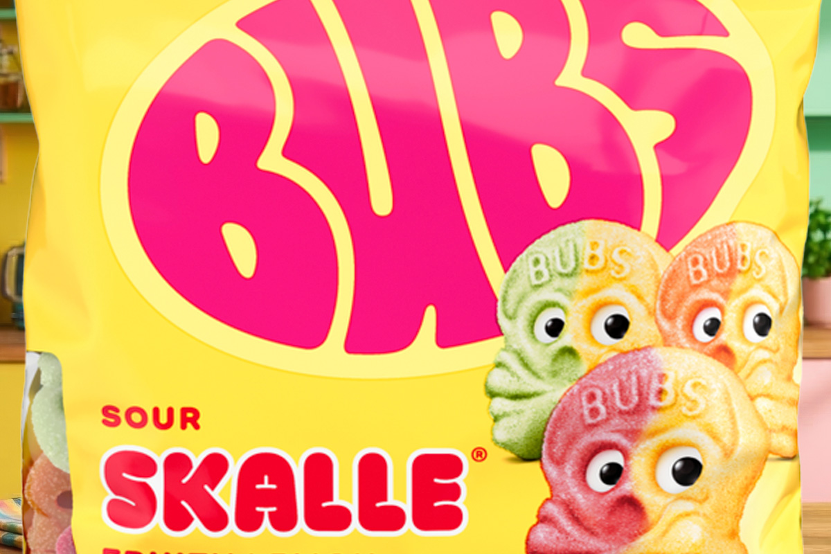 BUBS candy bag you can buy in the US — yellow bag with Swedish foam candy