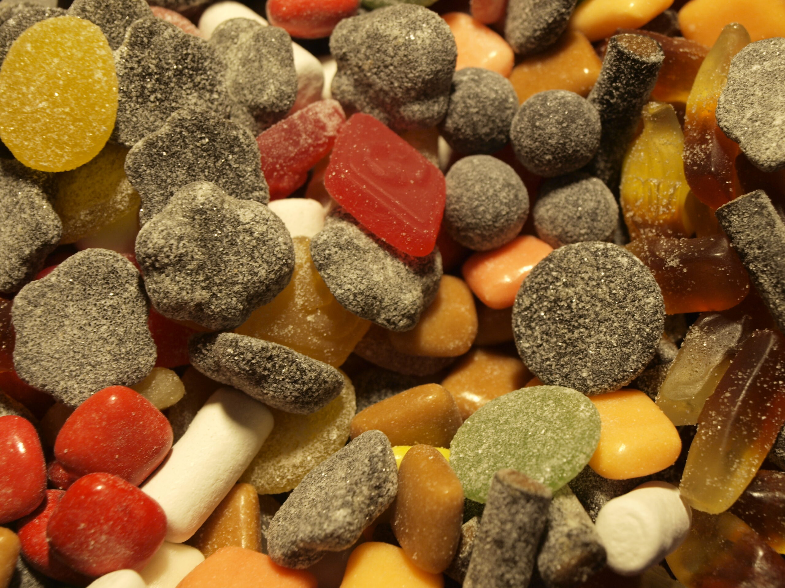 A colorful selection of Swedish loose candy in bins, as found at Bliss Swedish Candy in Southington, Connecticut
