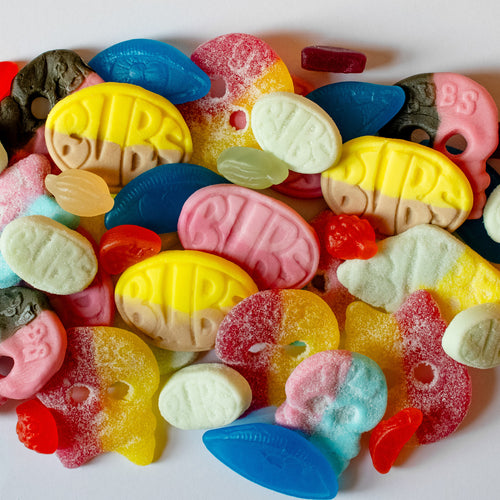 Close-up of a Swedish pick-and-mix candy assortment at Candycopia in Illinois