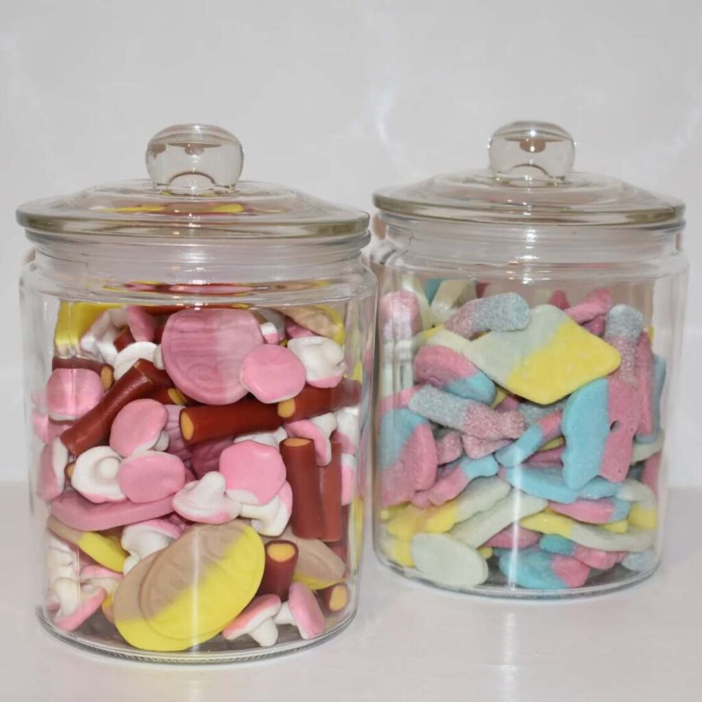 Glass jars of Nordic candy at Sødt in Freeport, Maine