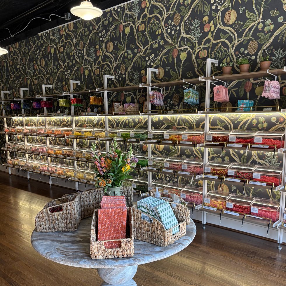 Trolley Car Sweets and Treats candy display table in Richmond's Fan district, Virginia