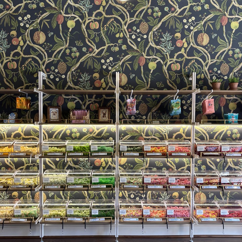 Nearly 100 varieties of Swedish-style confections in rainbow bins at Trolley Car Sweets and Treats, Richmond Virginia
